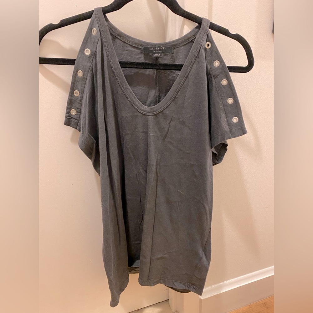 All Saints grey t-shirt with grommets